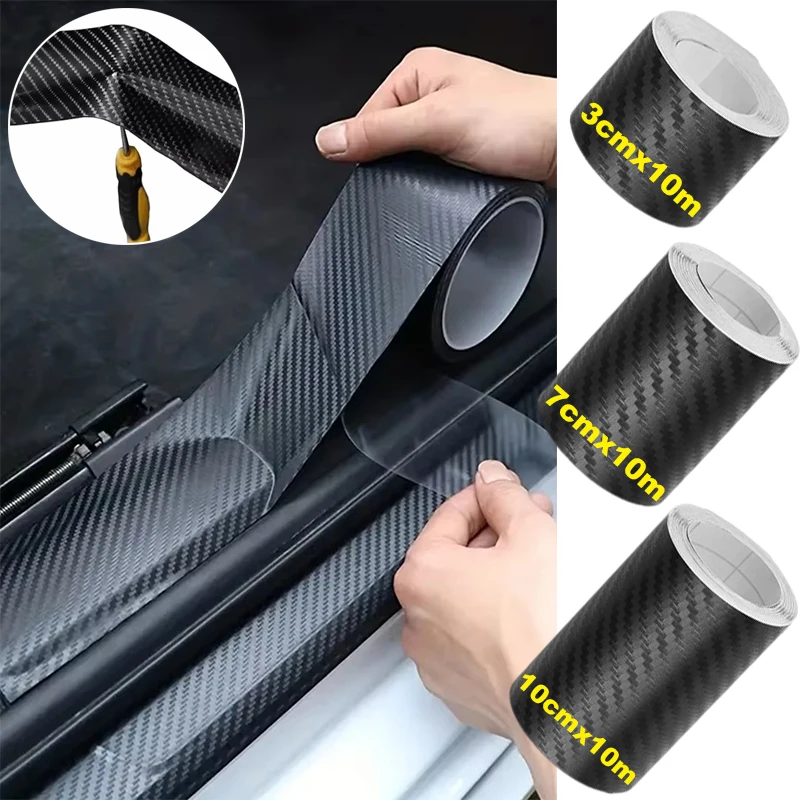 3D Nano Carbon Fiber Sticker Car Bumper Door Guard Protection Film Car Door Sill Protector Black Waterproof Anti Scratch Tape