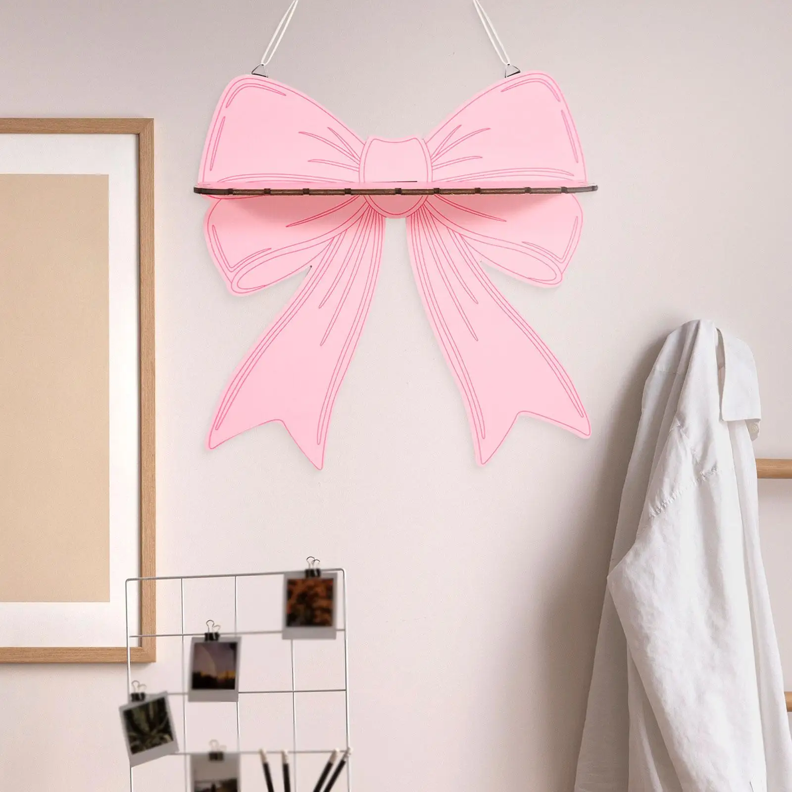 

Pink Bow Floating Shelves Art Decor Single Layer Decorative Door Sign Wall Storage Holder for Nursery Decor Girls Room Home