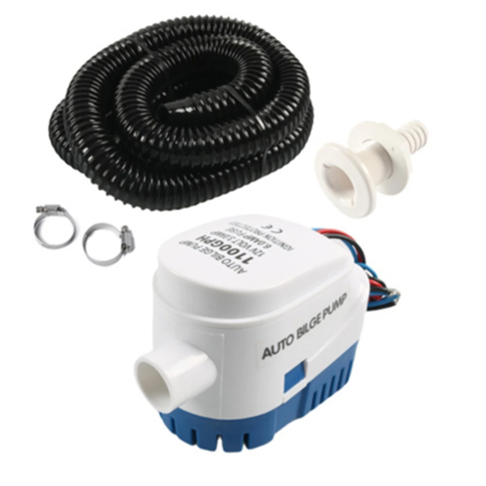 

​Automatic Submersible Boat Bilge Water Pump + Drainage Pipe Kit 12V 1100GPH Auto with Float Switch for Boat Caravan RV