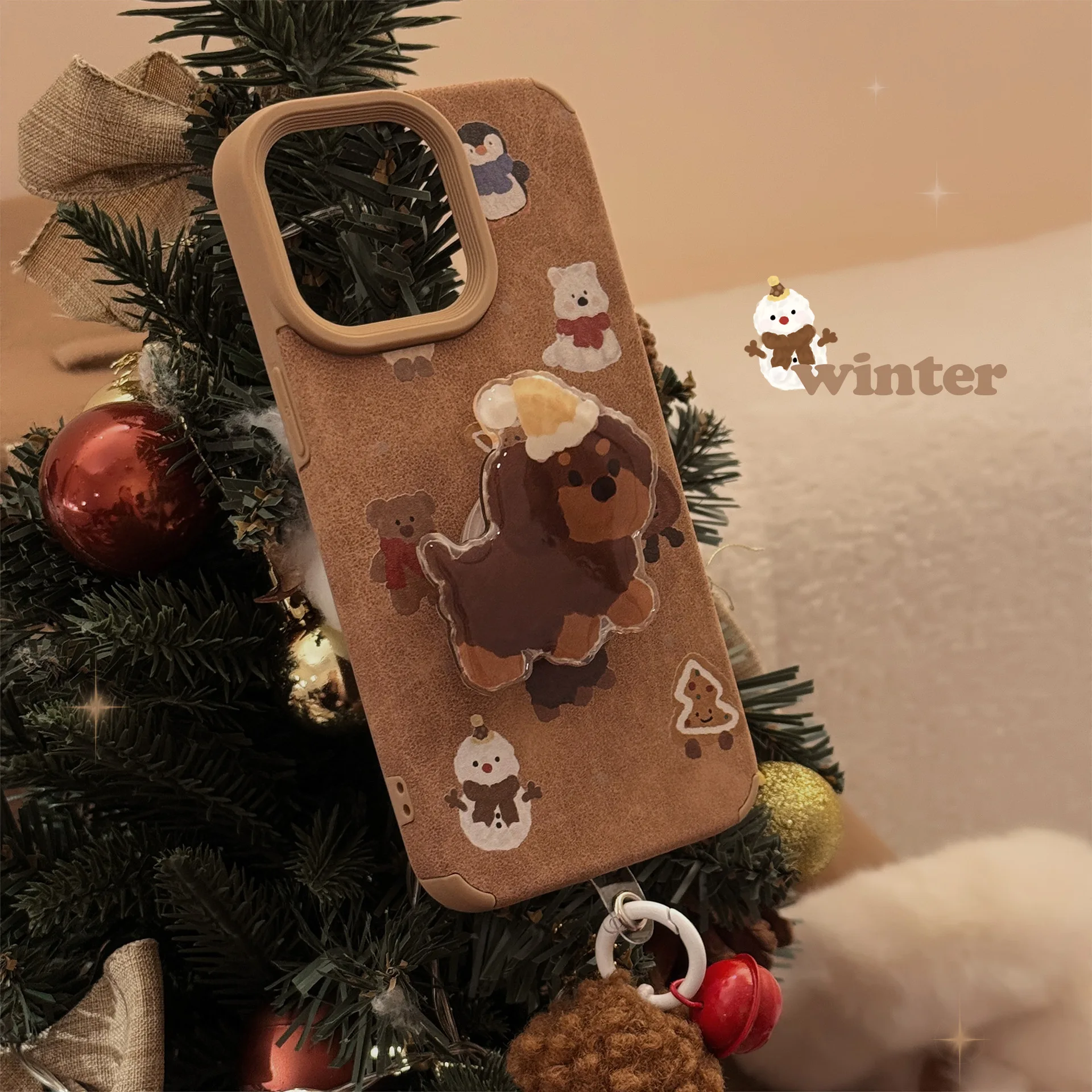 Cartoon dog stand holder bear retro phone case for iphone 16 15 pro max 13 14 promax ins stand holder back cover fundas