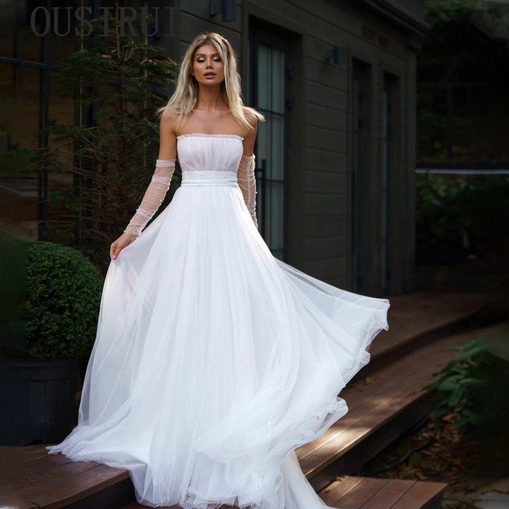 OUSIRUI Simple Stapless Bride Dresses Backless A Line High Quality Elegant Court Train Tulles Wedding Gowns 2024 Summer New