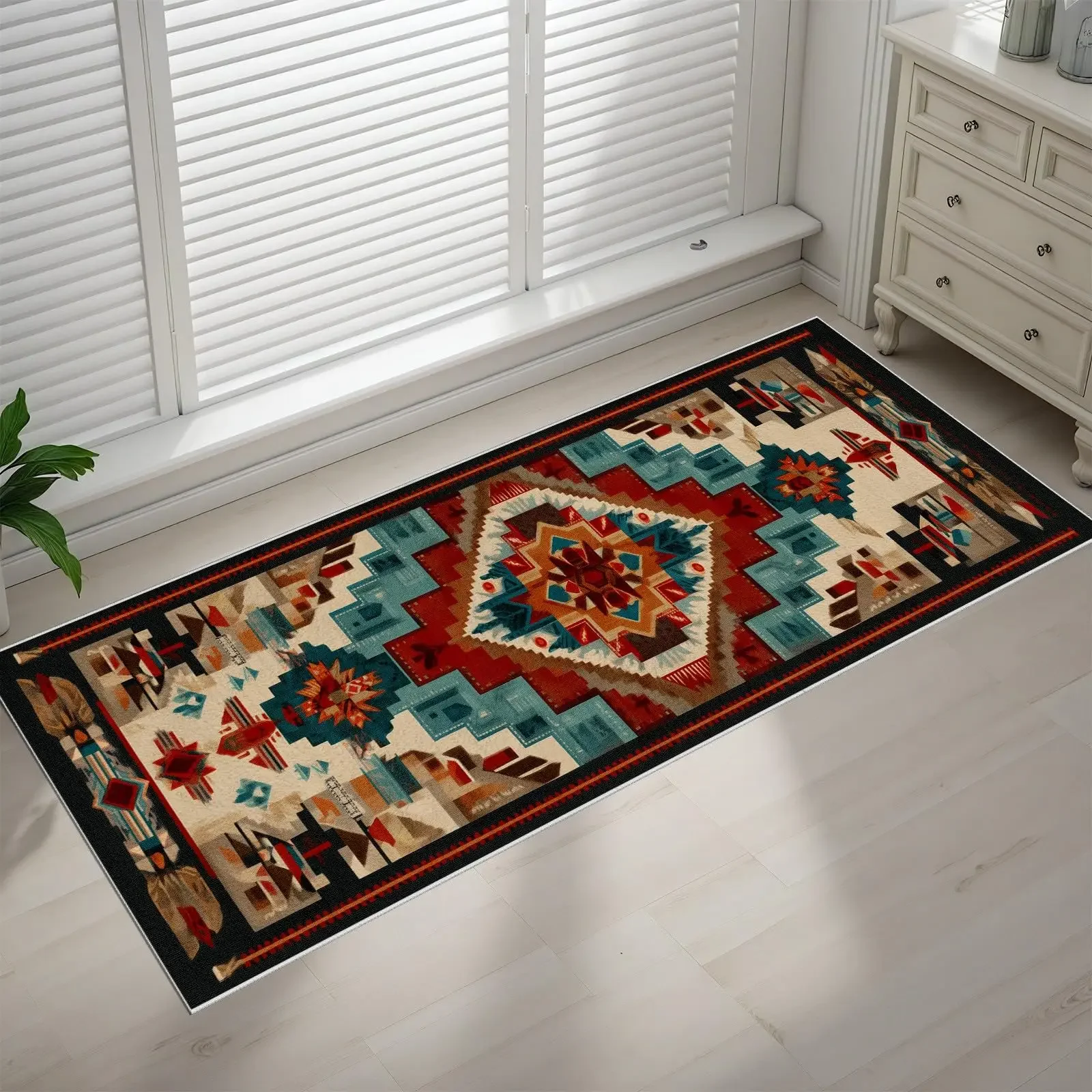 Vintage Rústico Runner Carpet Western Aztec Area Rug Anti Slip Native Tribal Geometric Frame Hallway Porch Bedside Floor Mat