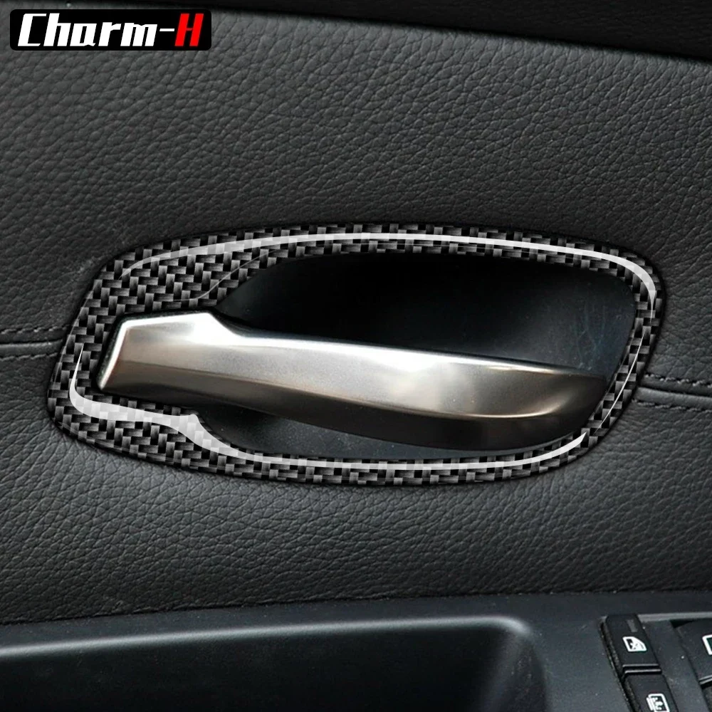 4Pcs Carbon Fiber Car Inner Door Handle Frame Trim Decal for BMW 5 Series E60 2005-2010 Accessories