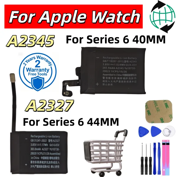 2026 New Replacement Battery A2345 A2327 For Apple Watch Series 6 S6 40mm 44mm Smart Watch Built-in Lithium Repair Spare Parts