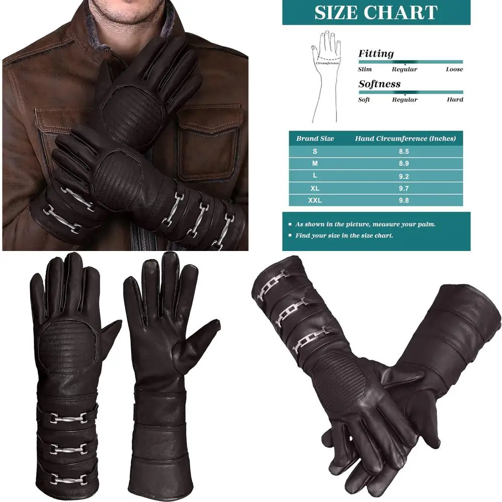 

Кожаные перчатки из овчины с длинными манжетами для мужского косплея — без подкладки, стандартного кроя