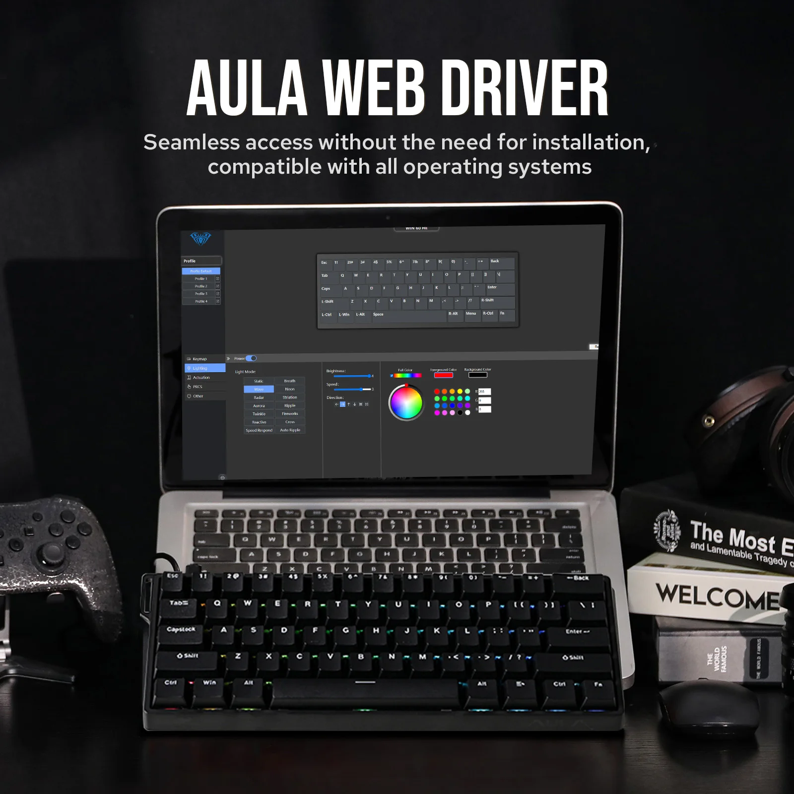 AULA WIN60 HE/WIN60 HE MAX لوحة مفاتيح ألعاب مخصصة 60% لوحة مفاتيح ميكانيكية سلكية من الألومنيوم قابلة للتبديل السريع مع مفتاح مغناطيسي لتأثير القاعة