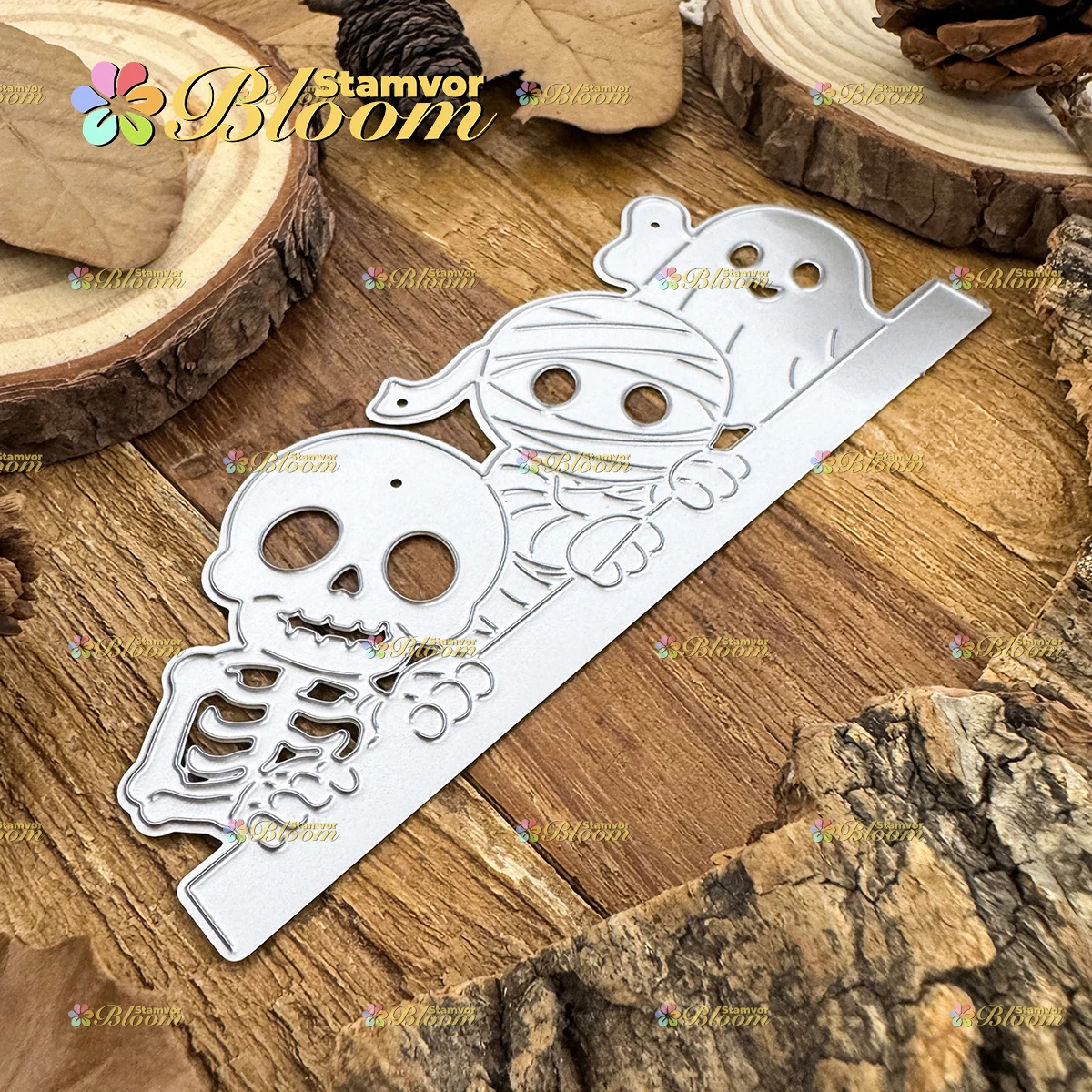 Original Niedliche Halloween-Geister-, Totenkopf- und Mumien-Stanzformen mit halbgeschnittenem Rand für Metallstanzungen, Scrapbooking und dekorative Prägung – Detail 6