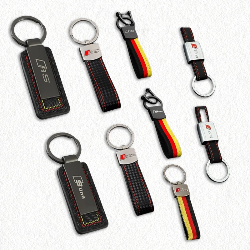 Leather/Metal Car Keychain Keyring Pendant Gifts For Audi RS 3 LMS 4 Avant 5 6 7 Q8 Sline A4 B8 B6 B7 B9 A3 8v 8p A6 C6 C7 C5 Q5