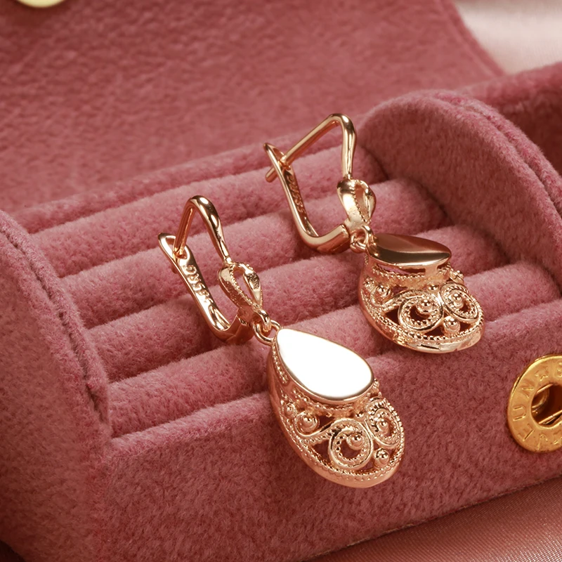 SYOUJYO Luxury Retro Water Drop Pendant Women\'s Earrings 585 Rose Gold Color Daily Fashion Multipurpose Exquisite Jewelry