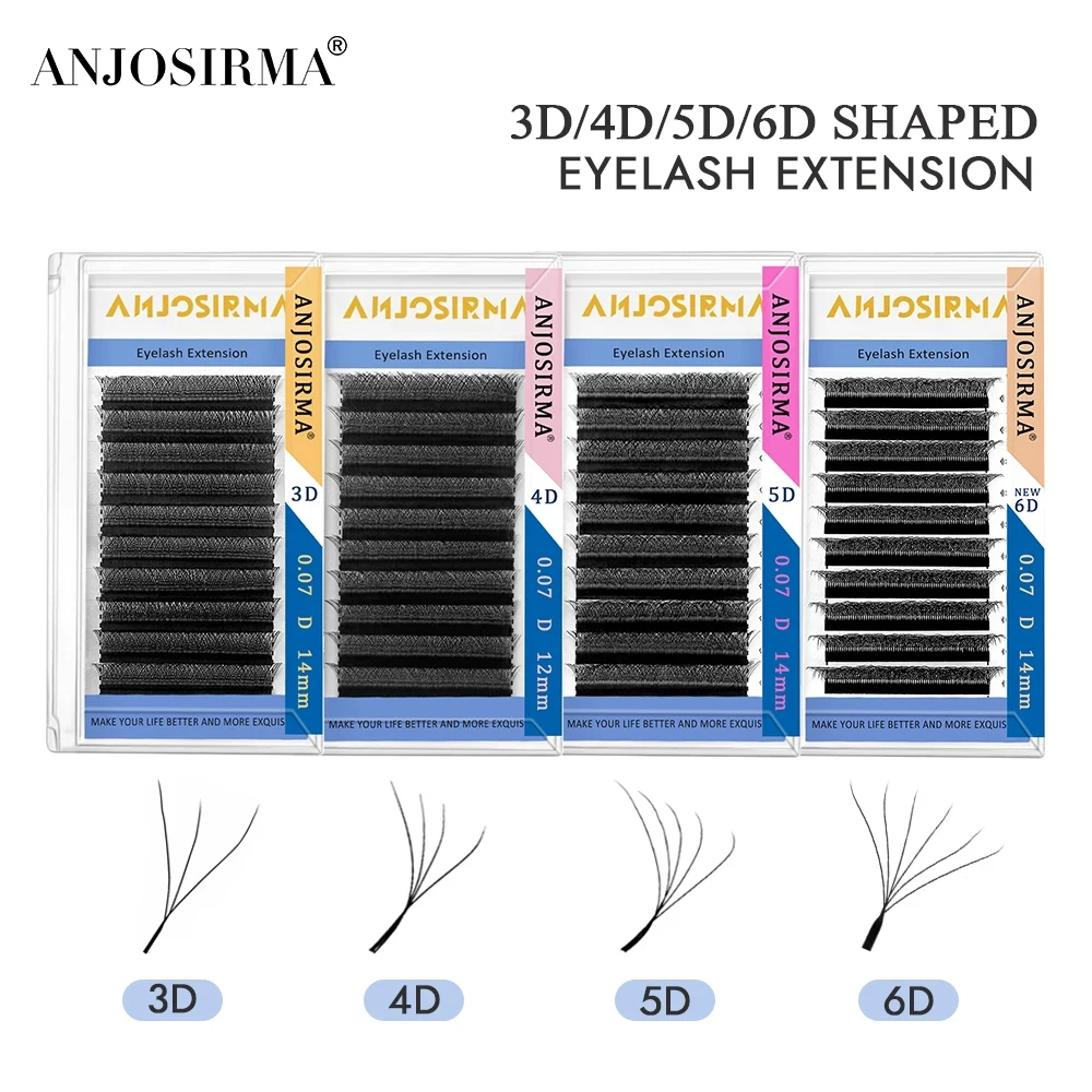 ANJOSIRMA Curl Shaped Eyelashes Extension, Natural Soft Professional Eyelashes, Fans Premade Volume 3D, 4D, 5D, 6DW, C/D/DD