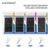 ANJOSIRMA Curl Shaped Eyelashes Extension, Natural Soft Professional Eyelashes, Fans Premade Volume 3D, 4D, 5D, 6DW, C/D/DD