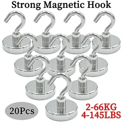 10/20Pcs Super Strong Neodymium Powerful Magnetic Hooks Ring Metal with Curved Hook Hanger for Hanging,Fridge,Wall,Key