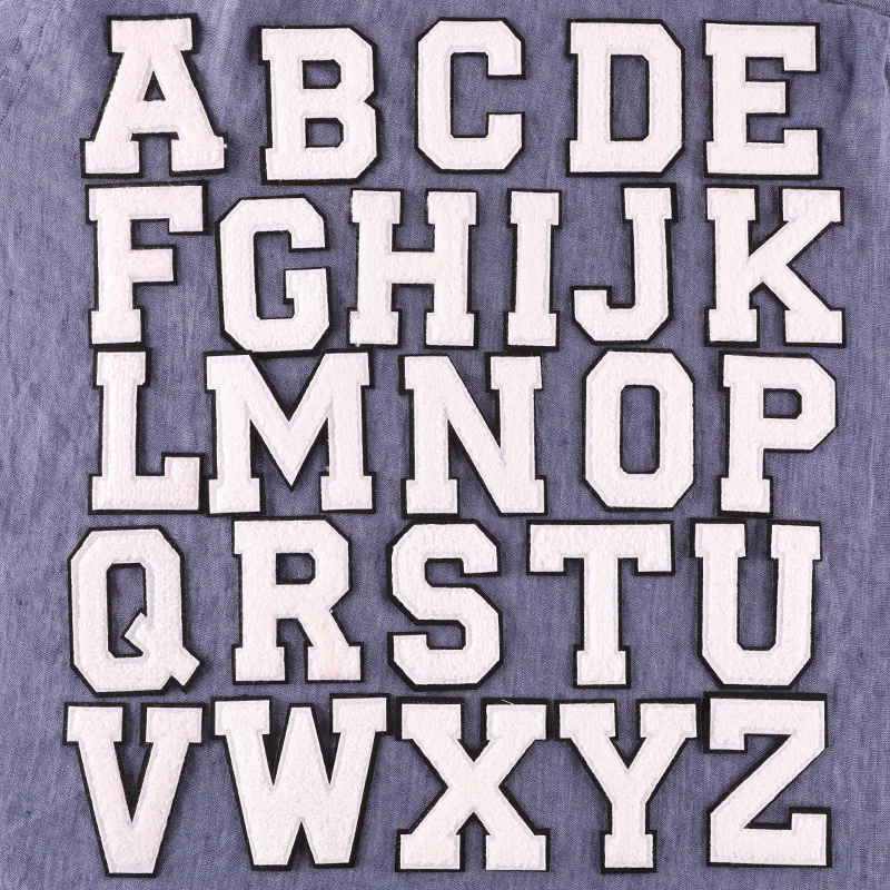 8cm White Chenille Letter Patches Iron on For Clothing Towel Embroidered Felt Alphabet Heat Adhesive DIY Accessories ABC DEFG