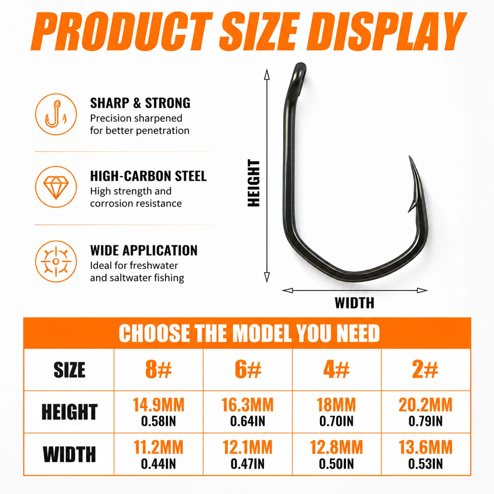 Triangle carp hooks, available in sizes 2, 4, 6, and 8, with barbs, perfect for carp hair fishing gear.