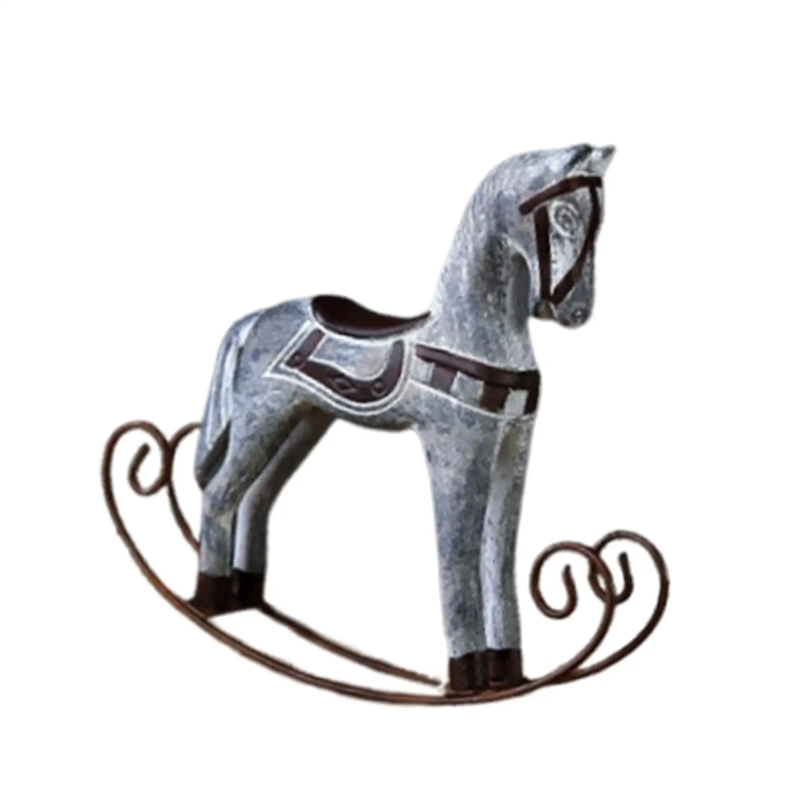 Wooden Rocking Horse Figurine, Animal Sculpture Collection, Desk Ornament for Bedside Table, Wardrobe, Countertop, Shelf.