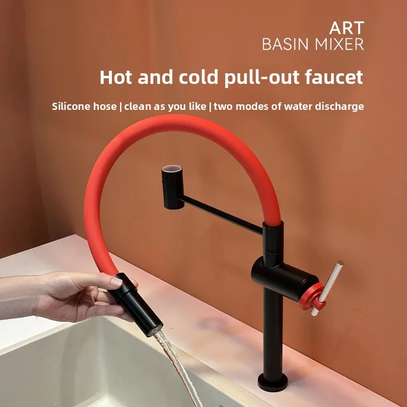 luxury black and red universal rotating pumping faucet, kitchen washing sink, balcony wash basin, hot and cold faucet