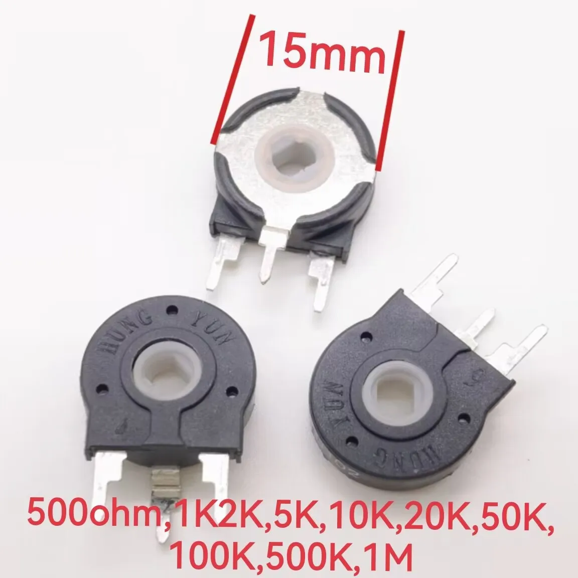 5PCS potentiometer PT15 500ohm 1K 2K 5K 10K 20K 50K 100K 500K 1M oval hole vertical adjustable resistance switch 3Pin