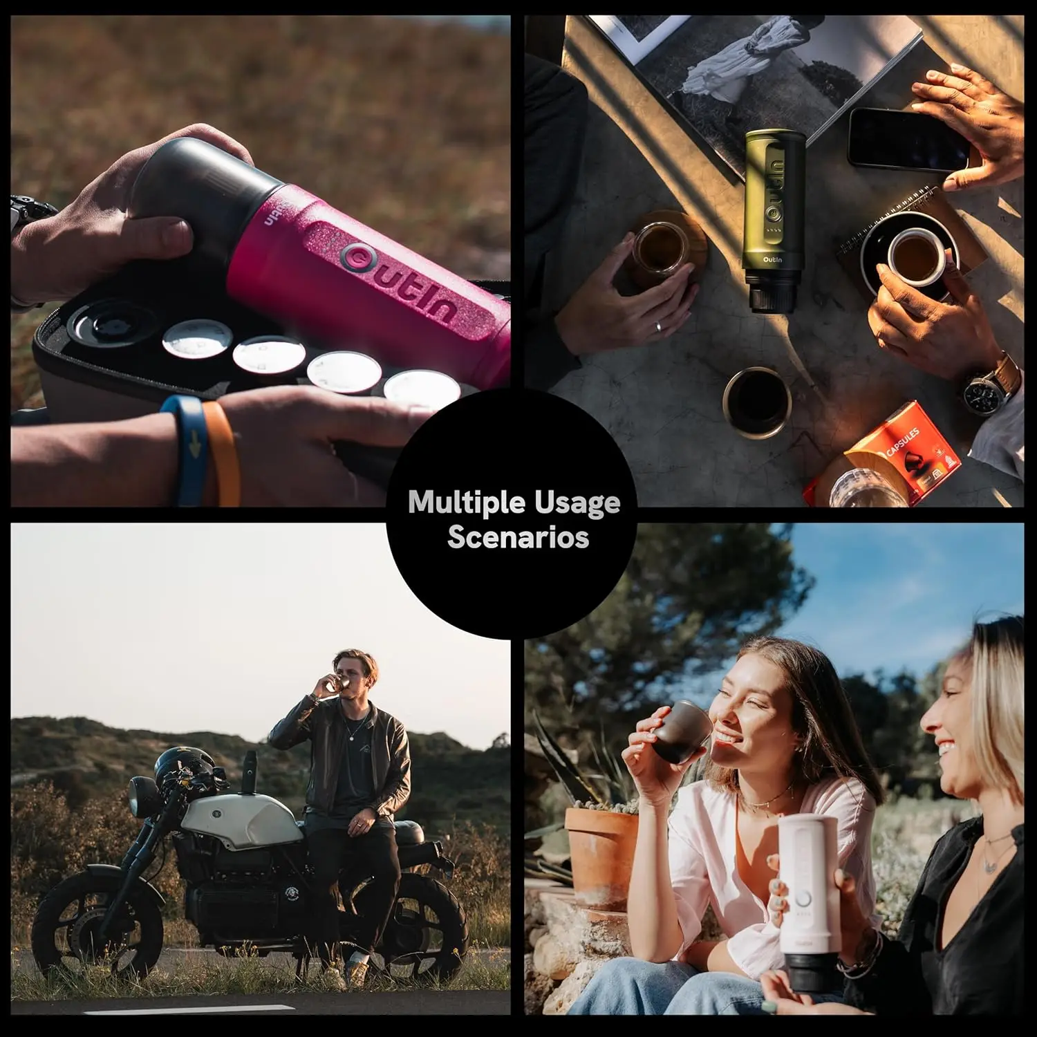 ماكينة اسبريسو كهربائية محمولة، ماكينة صنع قهوة للسفر للتخييم، ماكينة صنع قهوة السيارة ذاتية التسخين مع USB-C، مع قهوة مطحونة