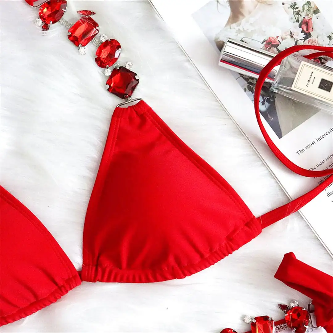 Brasilianischer Bikini mit Strasssteinen und Diamanten, Damen-Badebekleidung, zweiteiliges Bikini-Set, Badeanzug, Badebekleidung, Modell V2339. – Detail 39