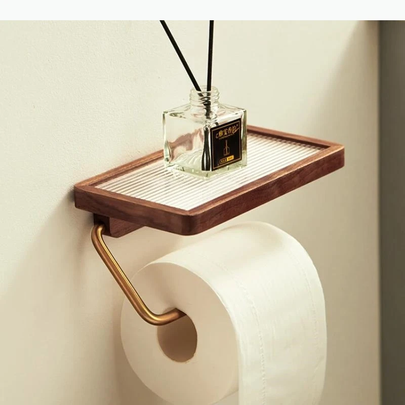 Roll Paper No Punching Required Acrylic Wood Tissue Napkin Bathroom Wall Storage Rack Shelf