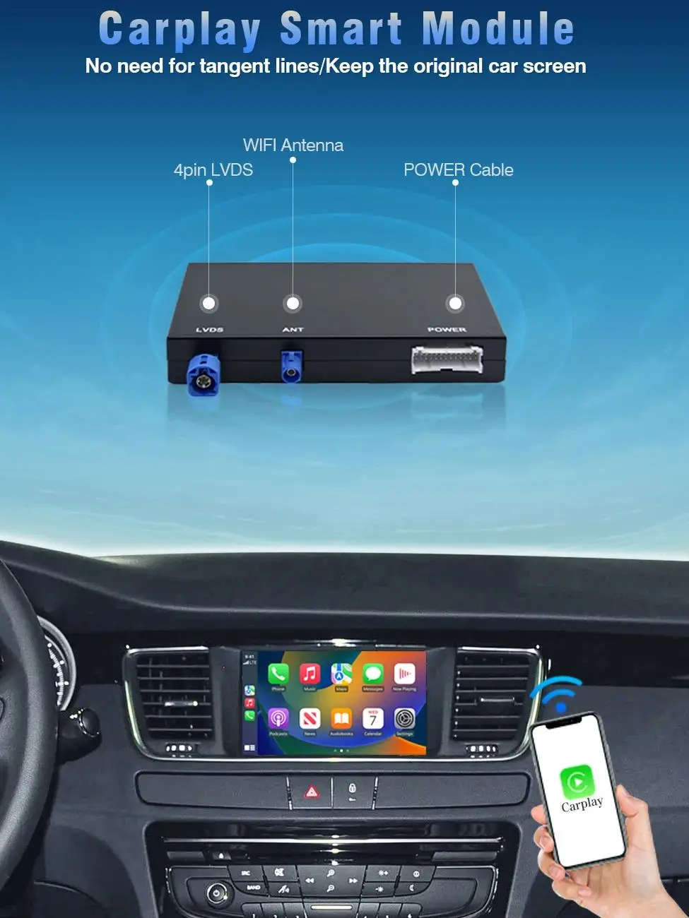 AUTOTOP Draadloze Carplay Android Auto Module voor Cristaux SMEG Picasso C4 C5 DS4 DS3 DS5 308 508 5008 3008 Ondersteunt Camera - afbeelding 2