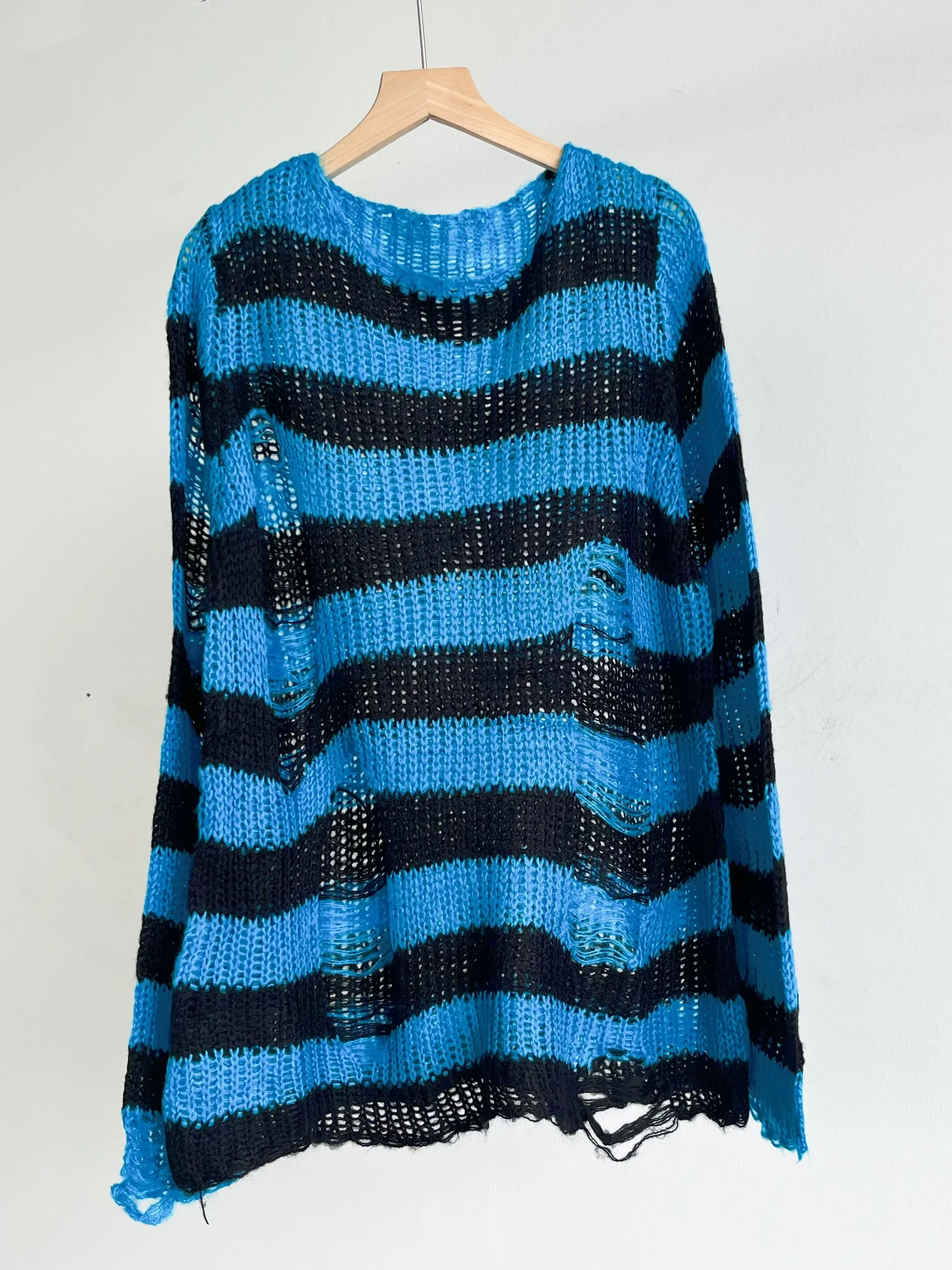 

Lazy Sle Striped round Ne Hollow out Knitwear Autumn 2025 Women's Faion Loose Fit Sweater Casual Personali Hole Design