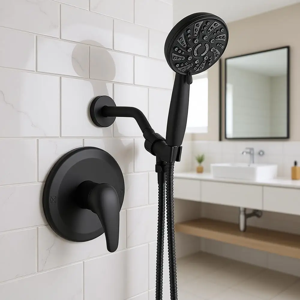 Juego de grifería de ducha monomando, kit de ducha con cabezal y maneta, accesorios de ducha de mano de ABS, kit de ducha y embellecedores, acabado mate