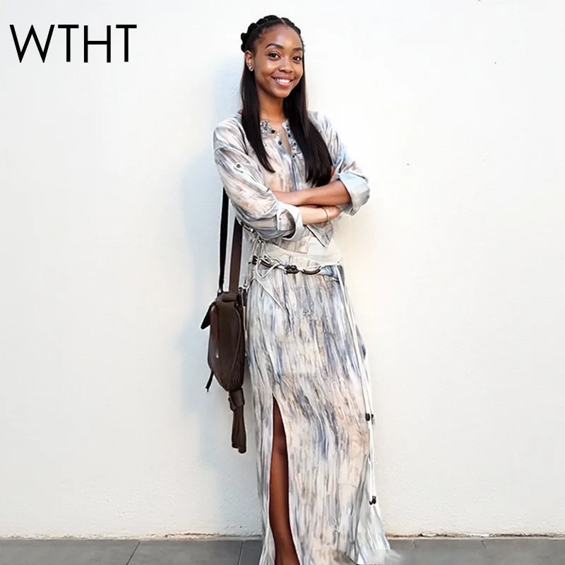 

WTHT 2025 осенние новые модные женские костюмы в полоску с длинными рукавами, рубашка трапециевидной формы с разрезом, женский модный комплект 1LS2295