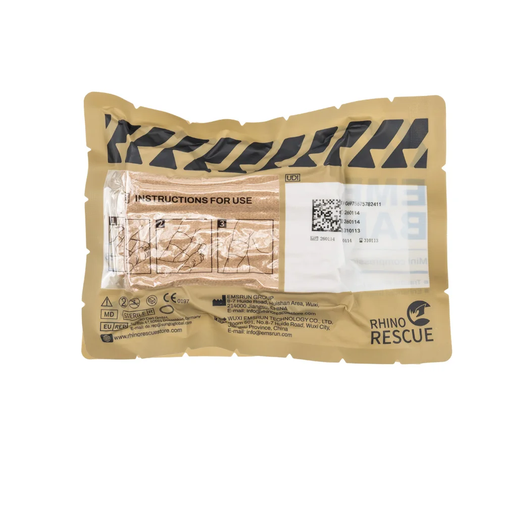 Rhino Rescue Mini Emergency 4in Bandage Compression Trauma Pressure Bandage Wound Dressing For Camping Hiking