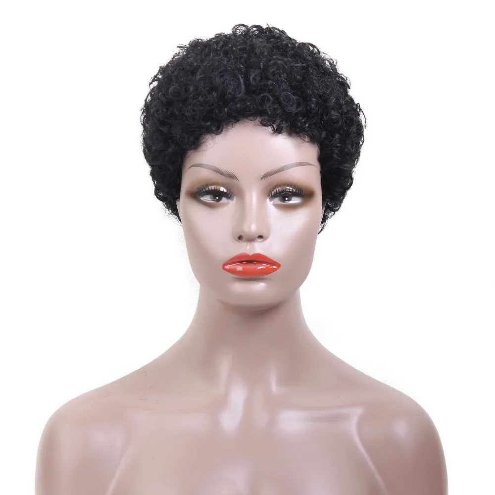 Pelucas rizadas sintéticas para mujer, peluca Afro corta, rizos profundos naturales, cabello negro femenino, peluca afroamericana para fiesta de Dama