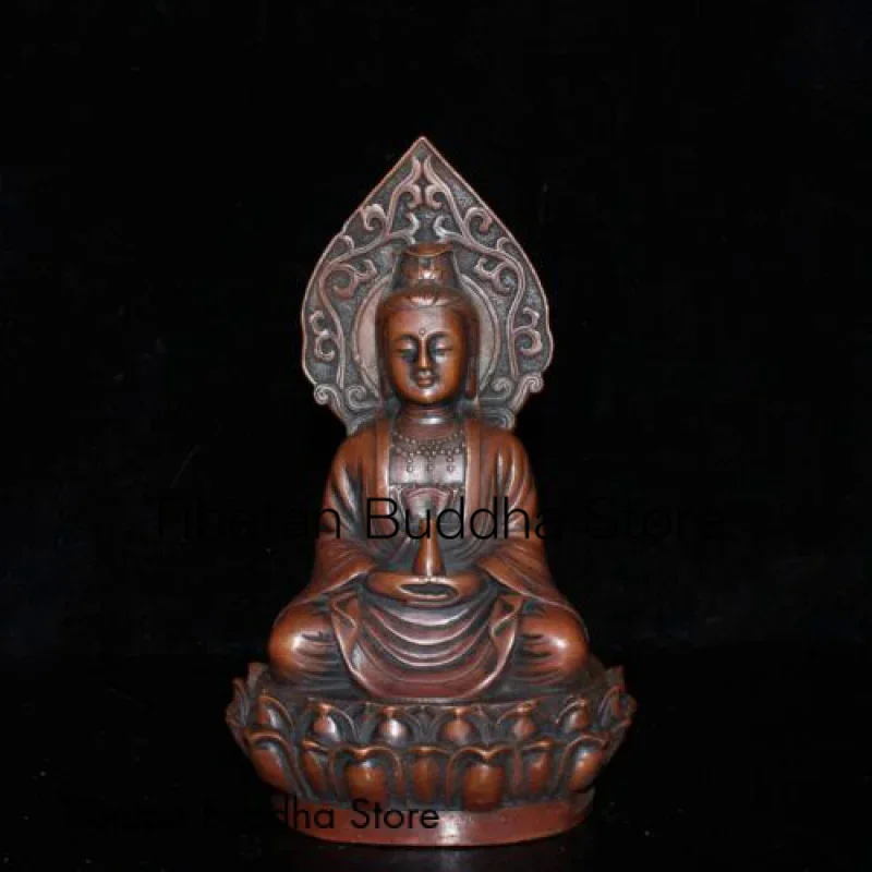 

6.3" China Old copper Handmade Lotus Backlit Guanyin Buddha Statues Ornaments