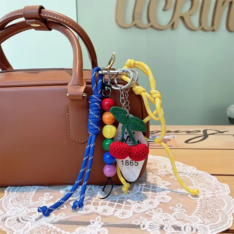Braided Rope Bag Pendant Keychain Knitting Pendant Ruth's Same Style Cherry Pendant Suitable for Phone Bag Accessories