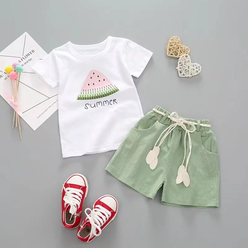 2024New Summer Girls Clothing Set 2pcs Tracksuit Children Cotton Suit kids Cartoon Outfits Short Sleeve Baby Girls Clothes Sets