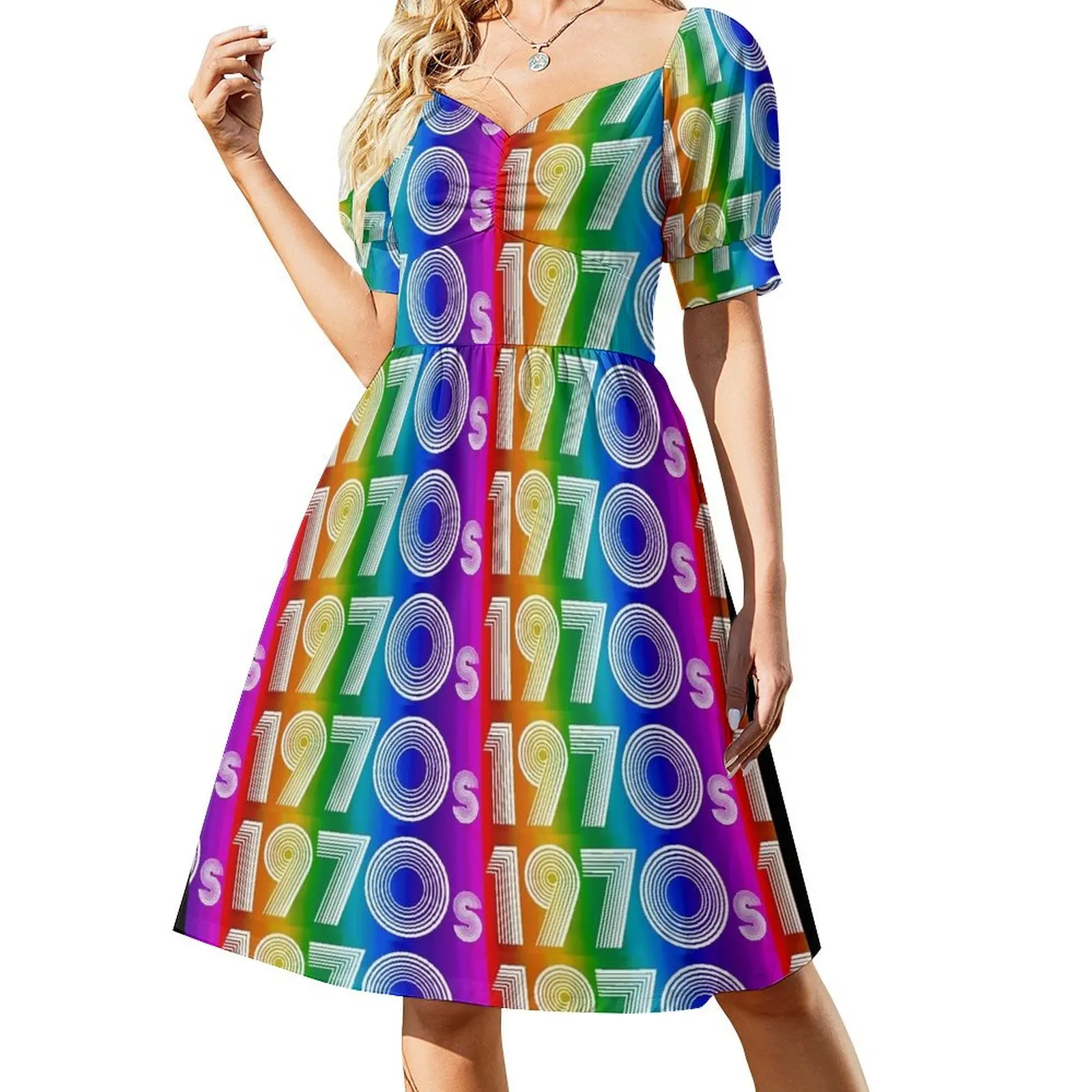 

Rainbow Pride 1970s Retro Disco Font Short Sleeved Dress party dresses women clothing women summer 2025 womens dress Dress