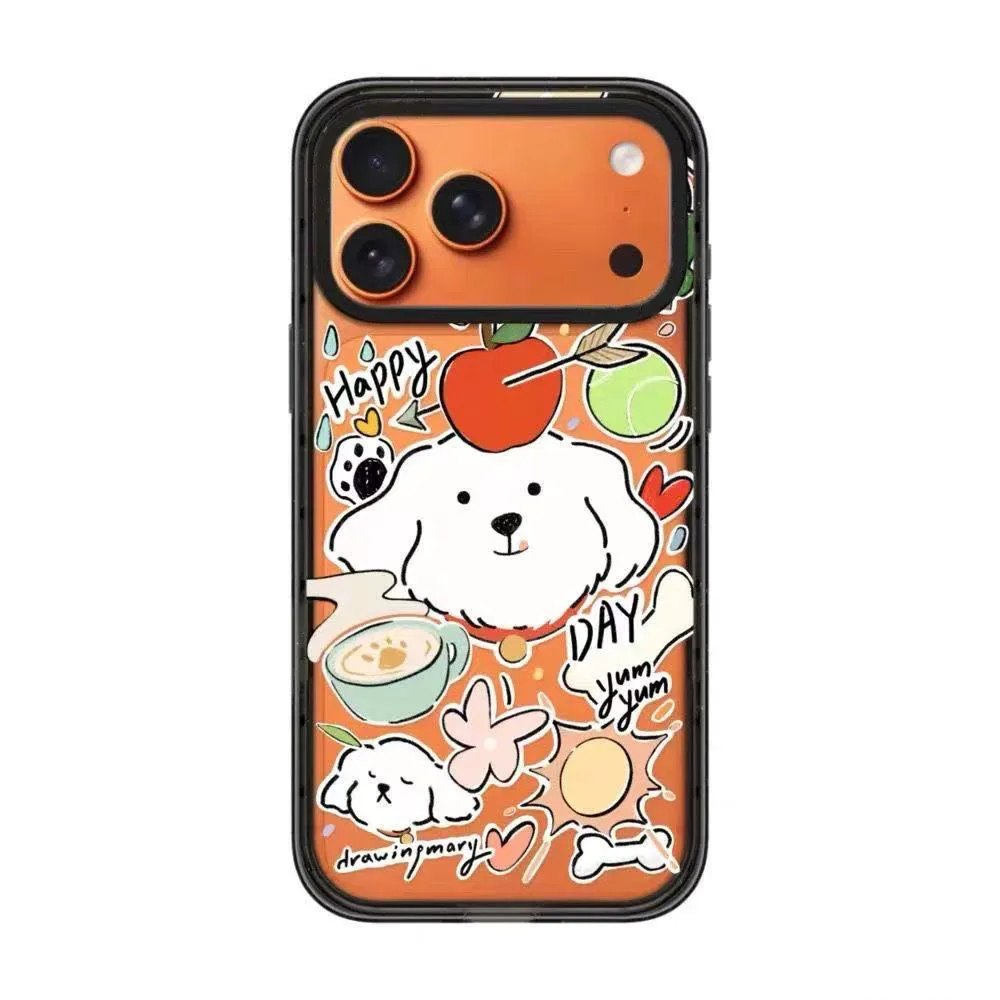 

Cartoon Food White Puppy 2.0 Acrylic Black Border Phone Cover for IPhone 12 13 14 15 16 17 Pro Max Case for IPhone 17 Air