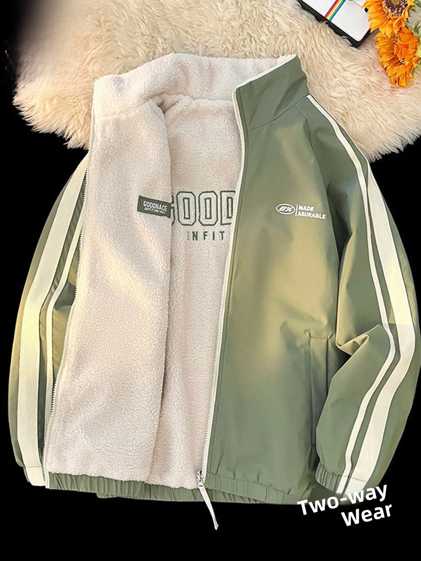 

Мужская утепленная куртка Nainiu из овечьего флиса на молнии, теплая хлопковая верхняя одежда, модный воротник-стойка, новинка зимы