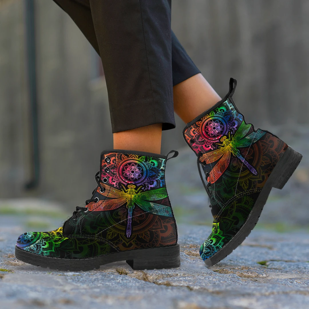 Dragonfly Design Casual Women Short Boots Dropshipping Ladies Ankle Boots Street Vulcanized Rubber Sole Female's Comfy Booties