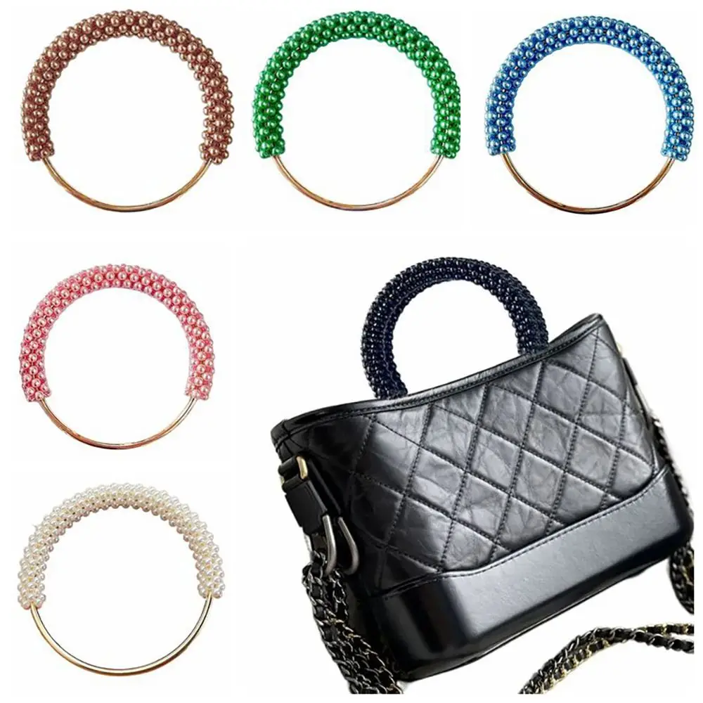 

Handmade Exquisite Bag Handle Round Braided Metal Ring Pearl Colorful Beads Bag Accessories Handbag