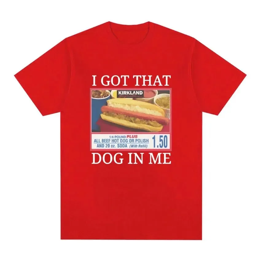 I Got That Dog in Me Costco Pattern Top Lustiges Kirkland Hot Dog Meme Damen Kurzarm O-Ausschnitt Basic Casual Weiches Atmungsaktives T-Shirt – Detail 7
