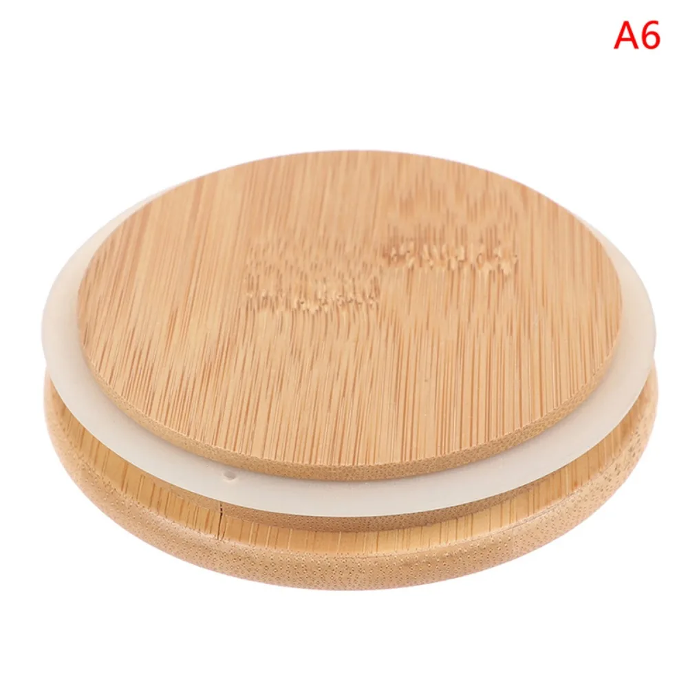 Portable Reusable Bamboo Lids Non Leakage Silicone Sealing Wooden Covers Thicken Jar Canning Caps Drinking Jar Supplies