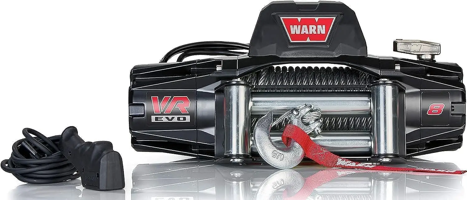 

WARN 103250 VR EVO 8 Electric 12V DC Winch with Steel Cable Wire Rope: 5/16" Diameter x 90' Length, 4 Ton (8,000 lb)