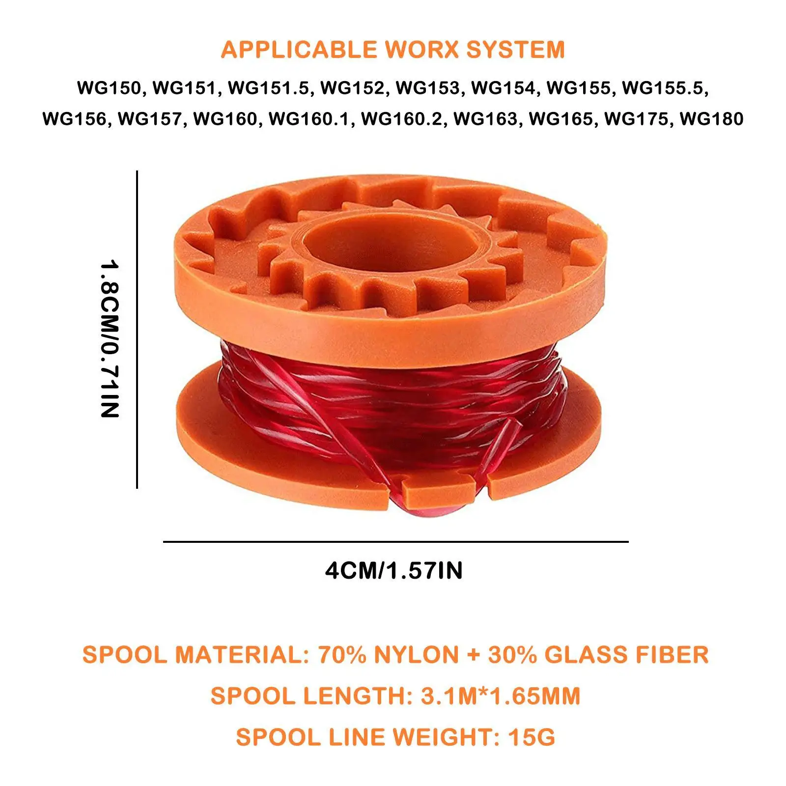 Trimmer Spool Line For Worx WG154 WG163 WG180 WG175 WG155 WG151 WG160 Cordless Grass Trimmer Cutter Lawn Trimmer Replace G6S7