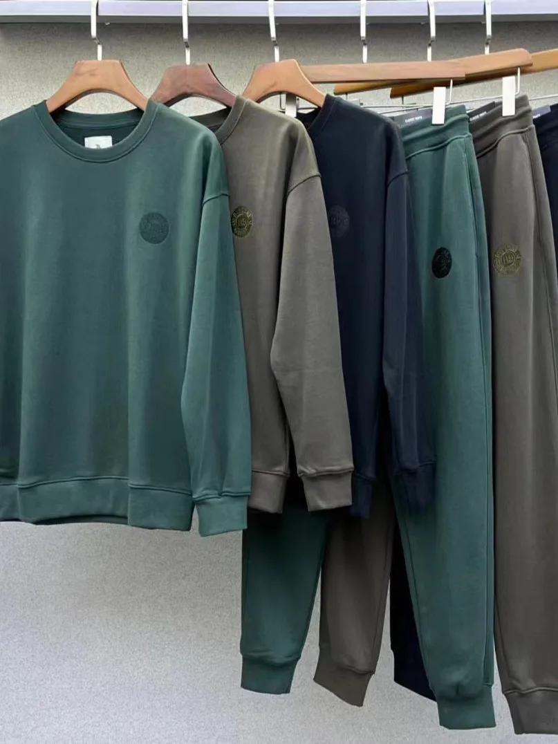 

Pure Cotton Thin Casual Sports Set Men Long Sve Letter Embroidery round Ne Sweatirt Running Fitn Two Piece Set