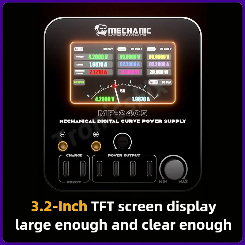 MECHANIC MP-2405 24V5A 기계식 디지털 전원 공급 장치, 듀얼 PD3.1 및 4 USB-C, 3채널 동기화, 스마트 보호 조정 가능한 DC, 수리