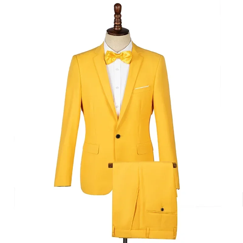 Terno formal amarelo masculino, tamanho grande, noivo, noivo, vestido de noiva, jaqueta desempenho