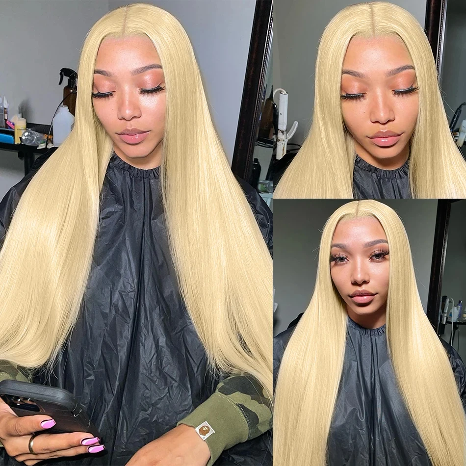 Perruque Lace Front Wig naturelle brésilienne, cheveux lisses, blond 613, 13x6, 13x4, pre-plucked, transparent HD, pour femmes