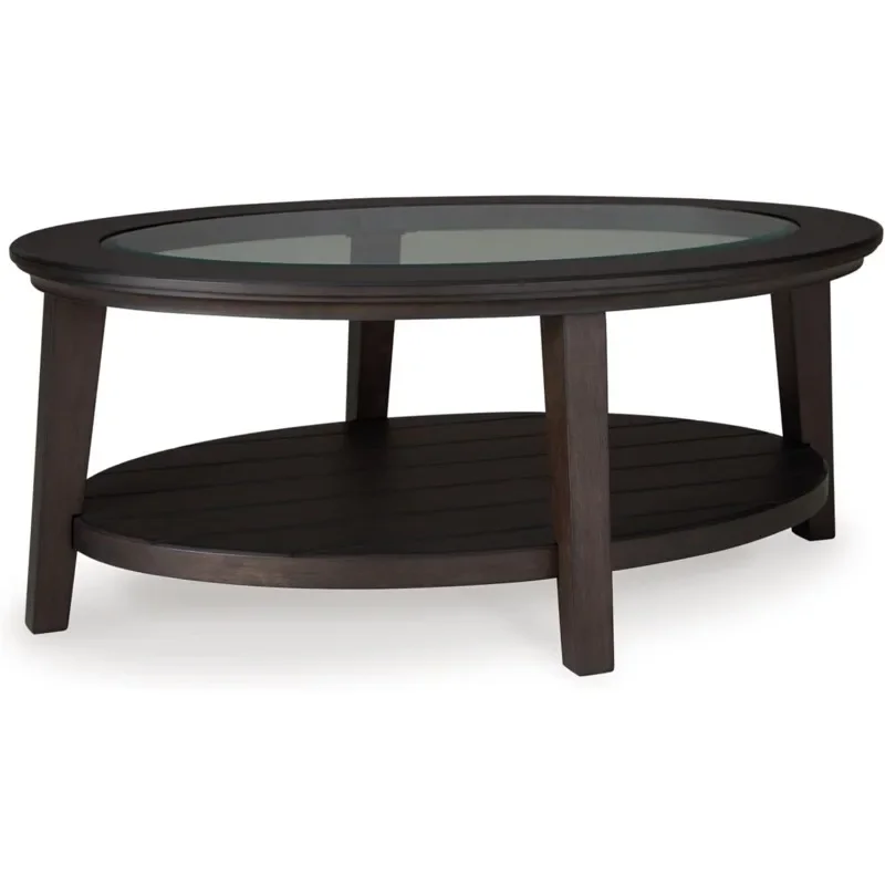 

Farmhouse Coffee Table with Tempered Glass Tabletop and Lower Shelf, Glass