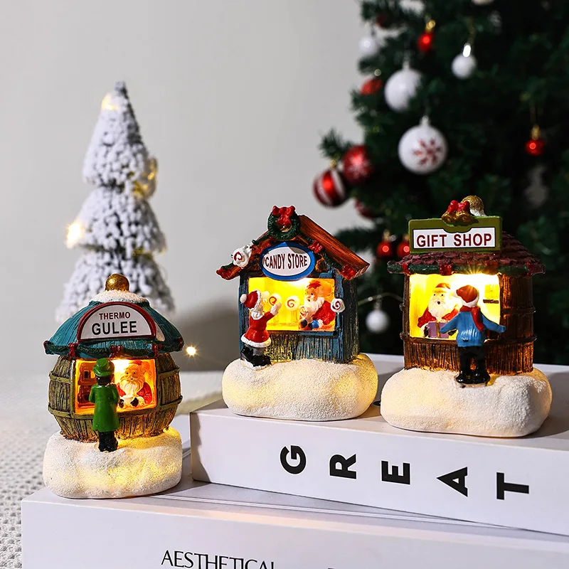 Regalo di natale decorazione della casa resina LED Micro-paesaggio babbo natale casa ornamento artigianale più nuovo natale decorazione del Desktop
