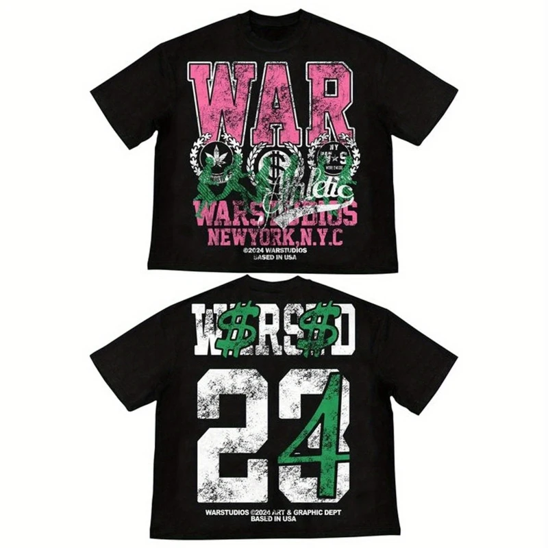 

American Hip Hop War Studio Y2K Men's Cotton T-Shirt Summer New Men's and Women's Streetwear Fashion