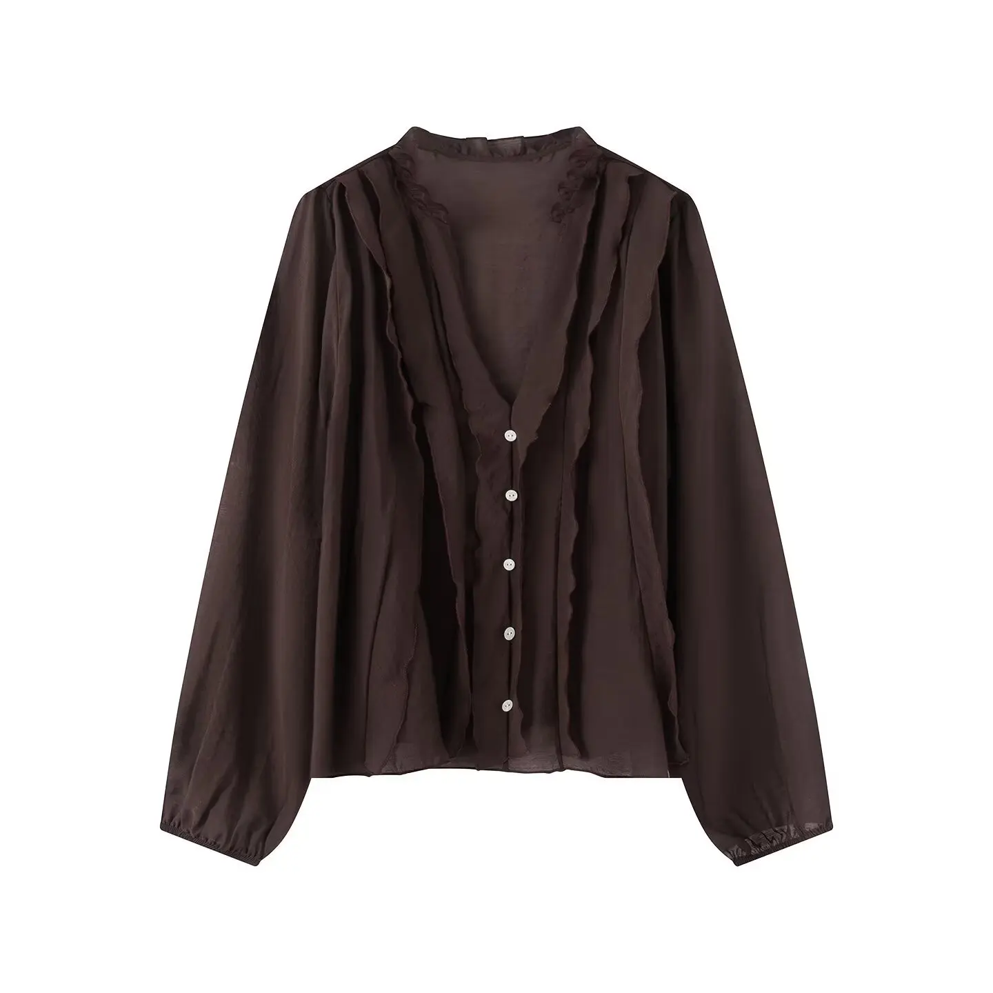 Withered Fashion Temperament Women's Clothing Wholesale Long Sleeved V-neck Polka Dot Layered Decorative Shirt Clothes Shirts